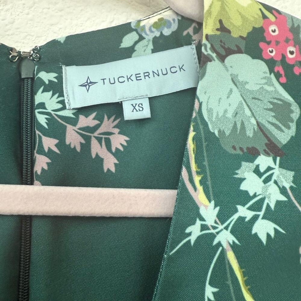 TUCKERNUCK Green Floral Tiered Midi Dress XS Ruffle Sleeve Cottagecore - Picture 2 of 9